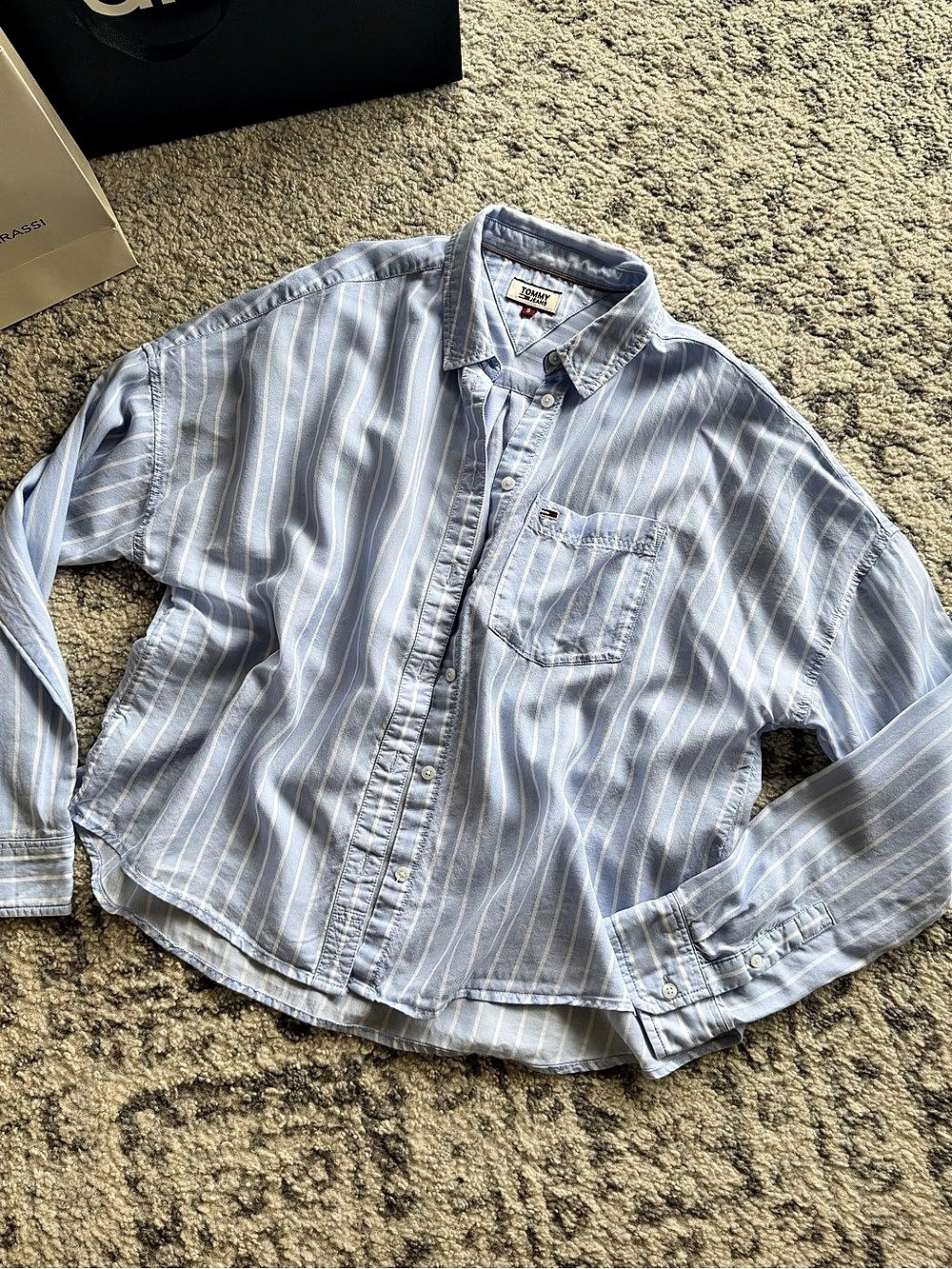 Tommy Jeans Striped Cotton Shirt in Blue & White Small
